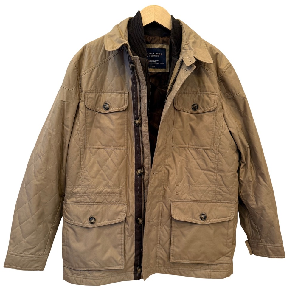 Roundtree & Yorke Quilted Barn Jacket Tan Water Resistant Lined Men‎ Size Large